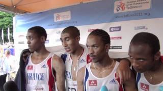 Men's relay team (FRA) winning gold in 4x100m