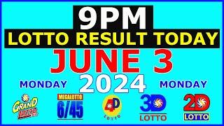 Lotto Result Today 9pm June 3 2024 (PCSO)