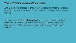 Testing concepts #defect cascading #bug release #bug leakage #defect clustering #pesticide paradox