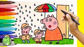 How to draw Peppa Pig, George Pig And Mommy Pig In The Rain ️ Easy Drawing for Kids Cute