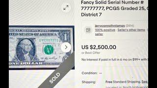  Top Fancy Serial Number eBay Sales $1 One Dollar Bills - 90 Days! Duplicate Star Note Pair