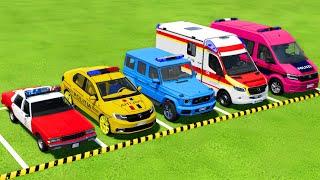 CHEVROLET, DACIA, VOLKSWAGEN POLICE CARS & MERCEDES AMBULANCE VEHICLES TRANSPORTING ! FS22