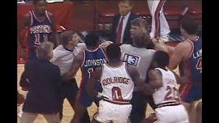 Laimbeer clobbers Jordan - Stan Albeck fights Chuck Daly. Ejections! | Pistons @ Bulls [10-26-1985]