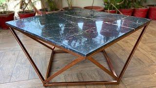 Indiskie Square Stainless Steel Coffee Table Italian Marble Gold Rose Gold Furniture Living Room