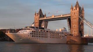 Huge Cruise Ship passes through Tower Bridge, London - 24/8/2019