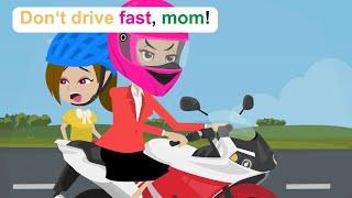 Ella's mother drives motorbike fast - English Funny Animated Story - Ella English