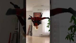 No choice but to try an aerial and kick up in my Deadpool-inspired outfit!️