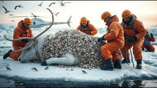 A Reindeer injured by millions of barnacles was successfully rescued by a rescue Team