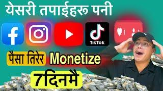 How to monetize YouTube,tiktok ,facebook 2024 fastly