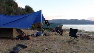 Winter lake overnight TARP & TENT Camp Fire Cooking New Zealand