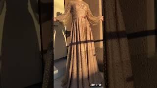 LG251 Handmade Khaki long sleeve pearls beaded Evening Dress