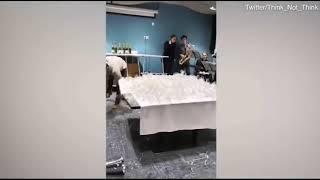 Champagne Tower Fail! Champagne Glass Tower Crash Caught on Camera! Waiters 400 glass tower crash!