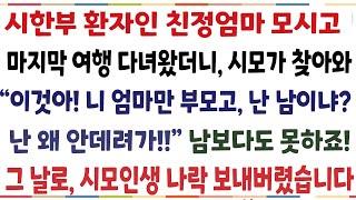 (반전신청사연)살날이 얼마남지 않은 엄마모시고 마지막 여행 다녀왔더니 시모가 찾아와 "이것아 난 왜 데려가? 내가 남이냐" 남보다 못하죠 그 날로[신청사연][사이다썰][사연라디오]