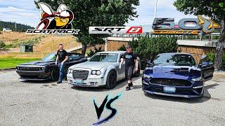 Mustang GT 10 speed vs Scatpack Challenger vs Chrysler 300 SRT8! (The Ultimate Roll Race!)