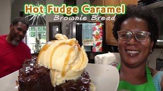 Hot Fudge Caramel Brownie Bread | We Had To Eat This With Vanilla Ice cream! | #ChocolateLovers