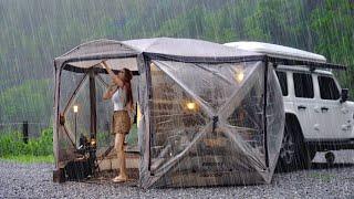 การตั้งแคมป์เดี่ยวท่ามกลางสายฝนที่ตกหนัก - การผจญภัยท่ามกลางสายฝนอันทรงพลังในเต็นท์และการพักผ่อนASMR