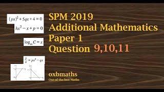 SPM 2019 Add Maths Paper 1 Q9,10,11 (Quadratic, Logs, Linear Law)