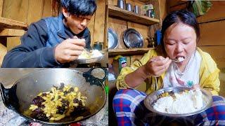 laxmi cooks buff & potato mix curry at dinner || surya laxmi village cooking video ||