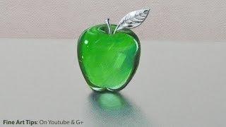 How to Draw Glass: a Crystal or Acrylic Green Apple -  Fine Art-Tips.