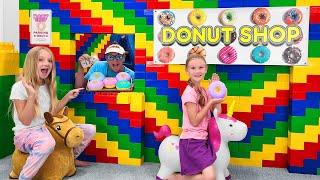 Drive Thru Donut Shop in Giant Lego Fort!!!