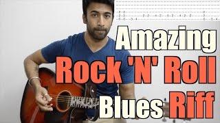 Amazing Rock 'N' Roll Blues Riff - Acoustic Guitar Lesson (With Backing track)