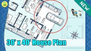 30×40 house plan with car parking, east facing, 30 by 40 home plan, 30*40 house design, #instyle