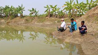 Fishing Video | Hook Fishing | Three Professional Angler Hunting Fish in Village Natural Lake