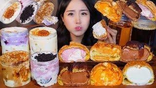 CREAMY DESSERT CRUMBLE CREAM PUFF CHOUX & BANANA CREAM PUDDING ASMR MUKBANGㅣNO TALKING