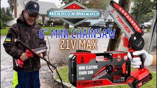 TomyVic 6” Battery Powered Cordless Electric Handheld Mini Chainsaw 2 Lithium Ion Batteries 21V Max