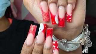 Watch Me Work| Red French Tip Nails| French Tips With Designs| Nieceys Nails️️