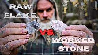 RAW Flake vs. WORKED Stone #survival #flintknapping #bushcraft #outdoorskills #stoneage #bushcraft