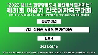 2023 여왕기ㅣ경기 설봉중 VS 인천 가정여중ㅣ중등부 2경기ㅣ인조 4 ㅣ23.06.16 ㅣ2023 웰니스 힐링명품도시 합천에서 펼쳐지는 제31회 여왕기 전국여자축구대회