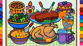 Dinner Meal Jelly Drawing and Painting for Kids | Food Coloring, Grilled Turkey, Steak