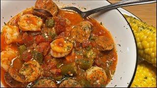 TOMATOES OKRA SHRIMP & SAUSAGE [ QUICK AND EASY DELICIOUSNESS