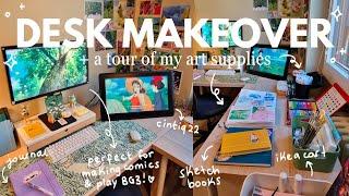 home office makeover ⋆˙ art supplies + minimal & cozy desk setup