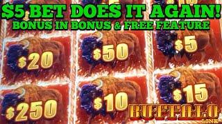 SUPER BIG WIN on BUFFALO LINK SLOT on MY FAVORITE $5 BET! #casino #slots #lasvegas #gambling