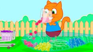 Cats Family in English - Filling the pool with orbeez Cats Cartoon for Kids