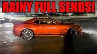 MODIFIED CARS SLIP AND SLIDE LEAVING CAR MEET IN THE RAIN! (CLOSE CALLS!!!)