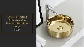 InArt Ceramic Counter or Table Top Wash Basin Golden 35x35 CM