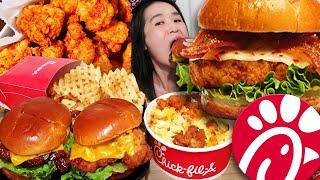 MASSIVE CHICK-FIL-A MUKBANG! Maple Pepper Bacon Chicken Sandwich & Cheesy Mac N Cheese - ASMR