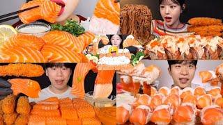 CREAM SAUCE SALMON SUSHI  SASHIMI ASMR MUKBANG COMPILATIONBIG BITES KOREAN SALMON SUSHI MUKBANG