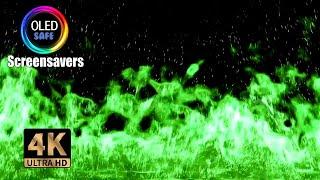 Green Flames Screensaver - 4K - 10 Hours - OLED Safe - No Burn-in