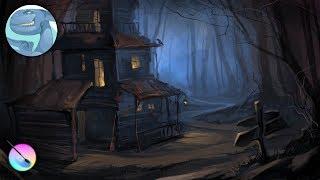 Old house in the forest. Night landscape. Speed painting with Krita.