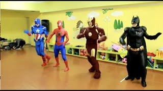 Superheroes Superman, Iron Man, Batman and Captain America save Spider-Man