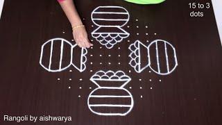 Big Pongal Pot Kolam Draw Rangoli for Sankranti | 15x3x3 Bogi Kundala Muggulu | Rangoli Aishwarya