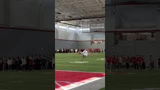 Will Howard completes a deep ball to Brandon Inniss during Ohio State’s pro day
