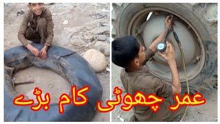 Talented Hard Working Boy Repairing Tractor  Tyre Tube | How2doo