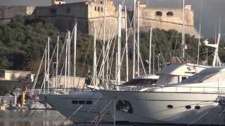 Antibes, France Old Town with ancient church, narrow lanes,  food market, pedestrian zone,  marina.