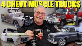 Radical Restorations "Tequila Walk" Four Chevy Muscle Trucks! (Shop Tour)