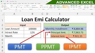 How to loan emi calculator IN EXCEL PMT PPMT and IPMT Formula Learn in Excel  #emicalculator